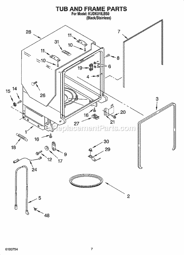 KitchenAid KUDK01ILBS0 Dishwasher Tub and Frame Parts Diagram