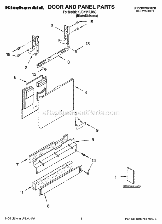 KitchenAid KUDK01ILBS0 Dishwasher Door and Panel Parts Diagram