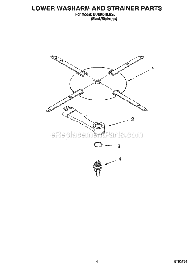 KitchenAid KUDK01ILBS0 Dishwasher Lower Washarm and Strainer Parts Diagram