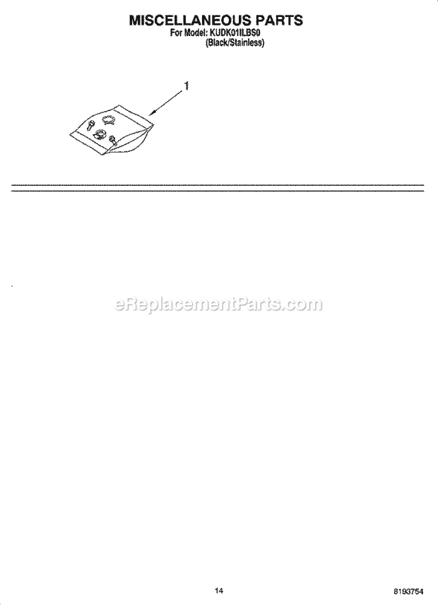 KitchenAid KUDK01ILBS0 Dishwasher Miscellaneous Parts Optional Parts (Not Included) Diagram