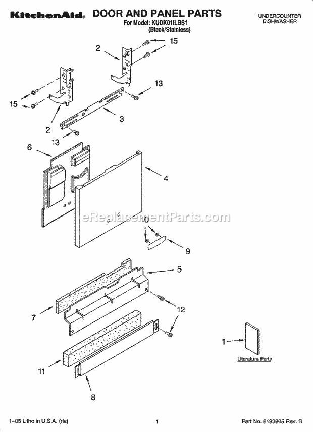 KitchenAid KUDK01ILBS1 Dishwasher Door and Panel Parts Diagram