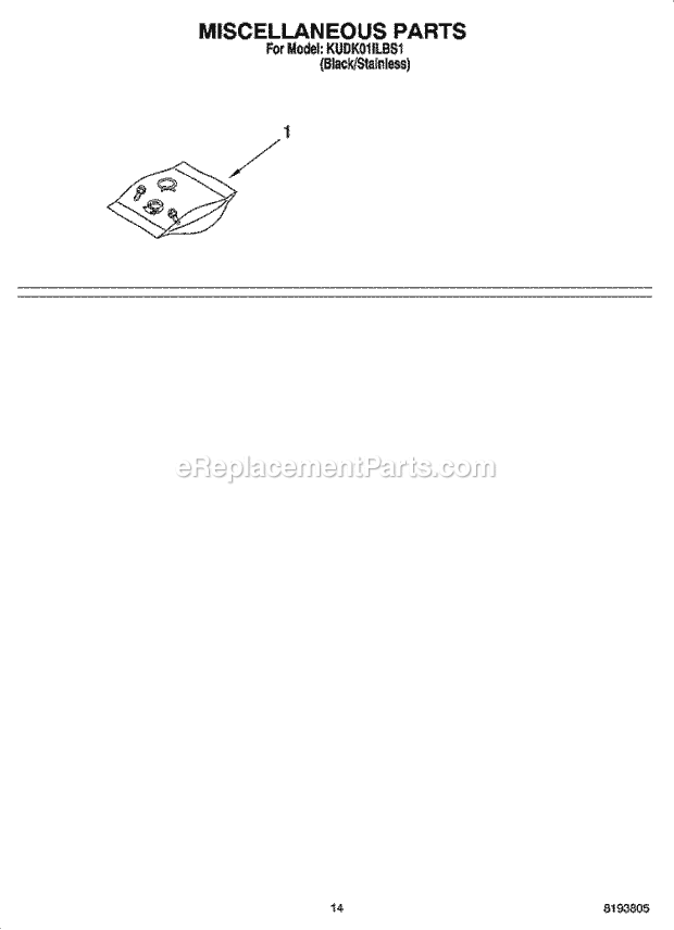 KitchenAid KUDK01ILBS1 Dishwasher Miscellaneous Parts Optional Parts (Not Included) Diagram