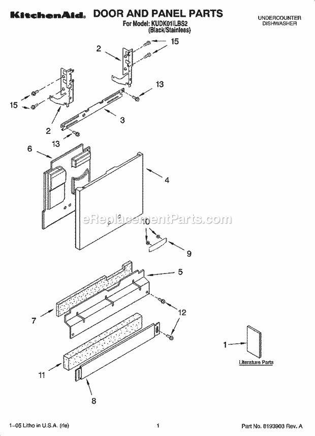 KitchenAid KUDK01ILBS2 Dishwasher Door and Panel Parts Diagram