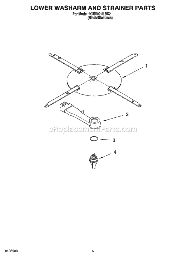 KitchenAid KUDK01ILBS2 Dishwasher Lower Washarm and Strainer Parts Diagram