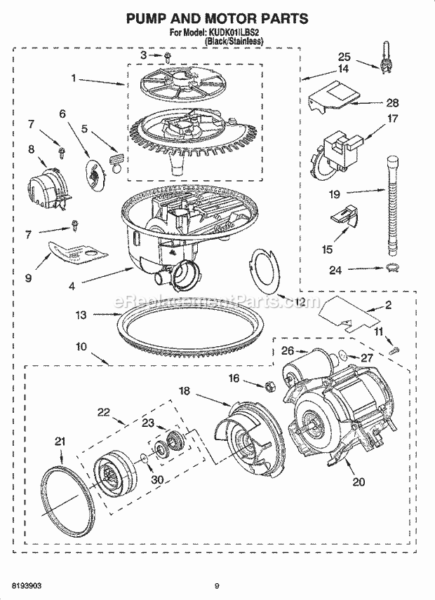 KitchenAid KUDK01ILBS2 Dishwasher Pump and Motor Parts Diagram