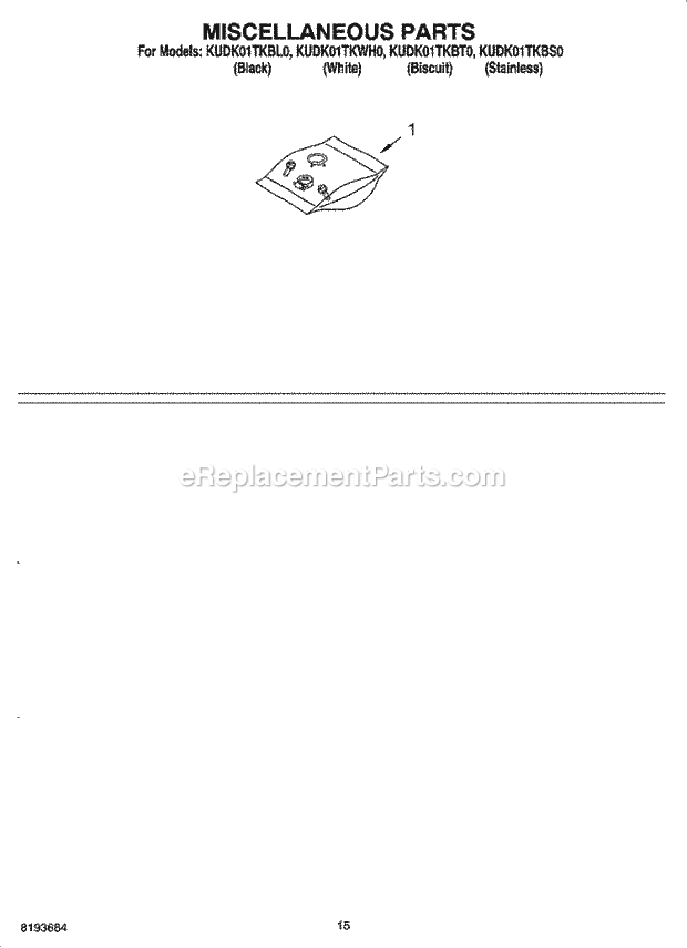 KitchenAid KUDK01TKBL0 Dishwasher Miscellaneous Parts Optional Parts (Not Included) Diagram