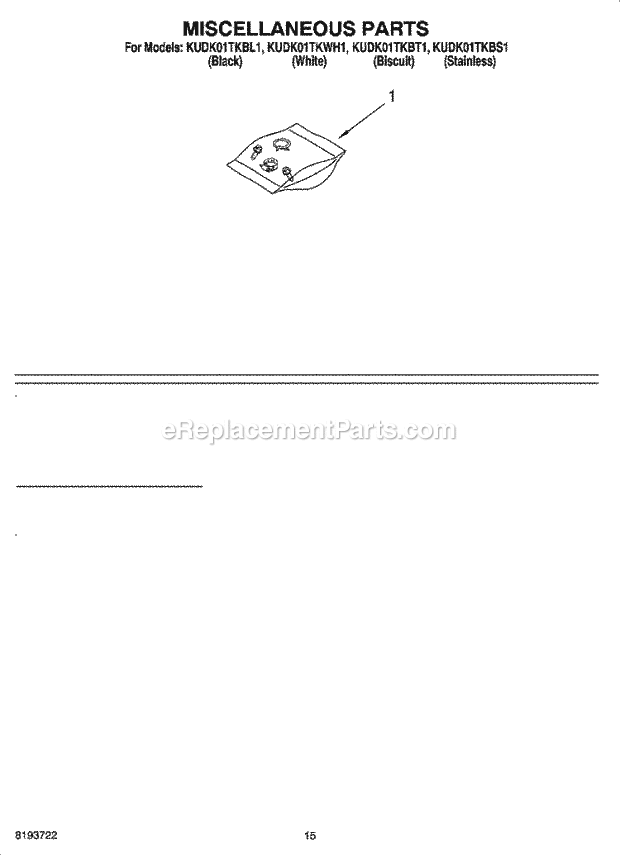 KitchenAid KUDK01TKBL1 Dishwasher Miscellaneous Parts Optional Parts (Not Included) Diagram