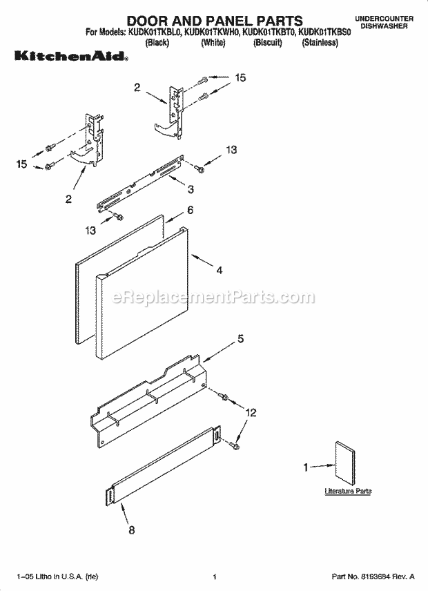 KitchenAid KUDK01TKBS0 Dishwasher Door and Panel Parts Diagram