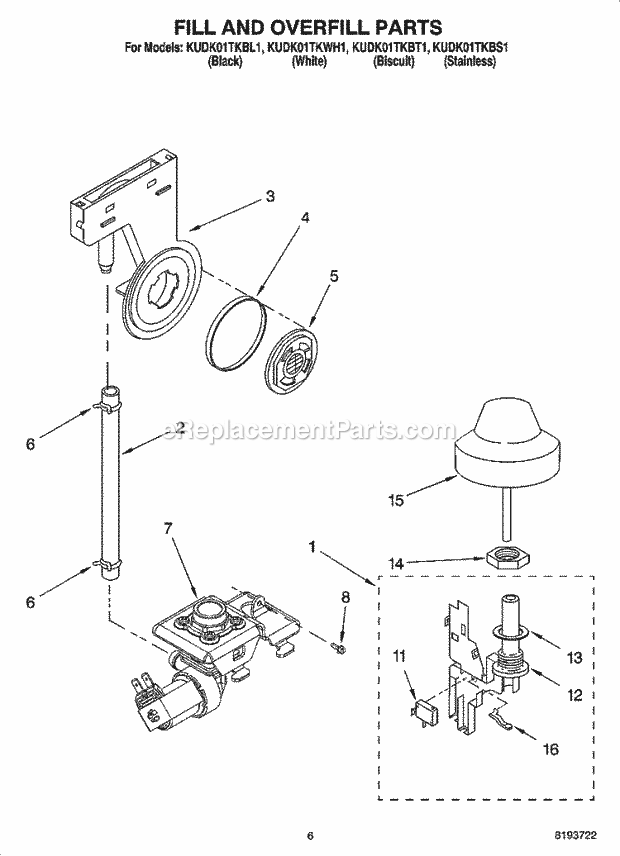 KitchenAid KUDK01TKBS1 Dishwasher Fill and Overfill Parts Diagram