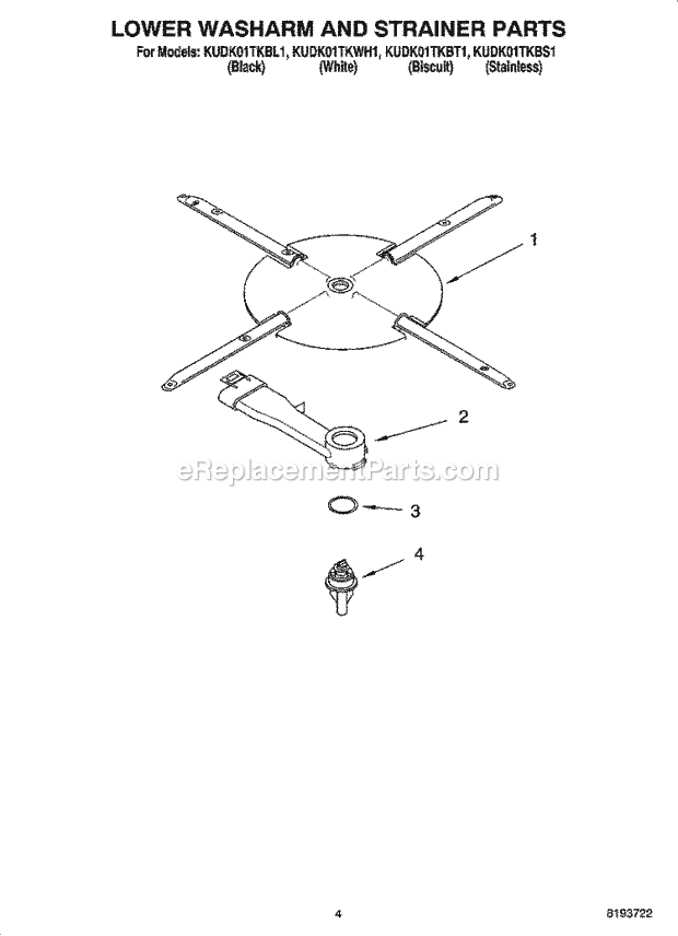 KitchenAid KUDK01TKBS1 Dishwasher Lower Washarm and Strainer Parts Diagram