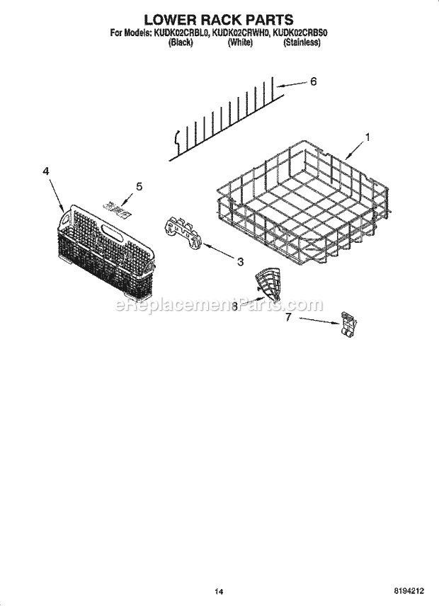 KitchenAid KUDK02CRBL0 Dishwasher Lower Rack Parts, Optional Parts (Not Included) Diagram