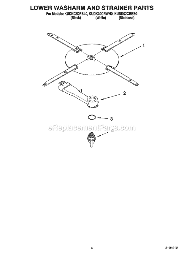 KitchenAid KUDK02CRBL0 Dishwasher Lower Washarm and Strainer Parts Diagram