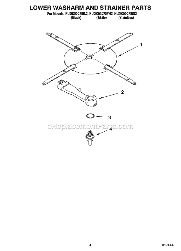 KitchenAid KUDK02CRBS2 Dishwasher Lower Washarm and Strainer Parts Diagram