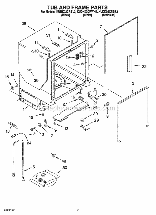 KitchenAid KUDK02CRBS2 Dishwasher Tub and Frame Parts Diagram