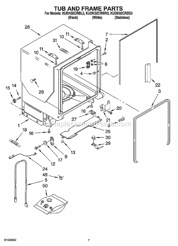 KitchenAid KUDK02CRBS3 Dishwasher Tub and Frame Parts Diagram