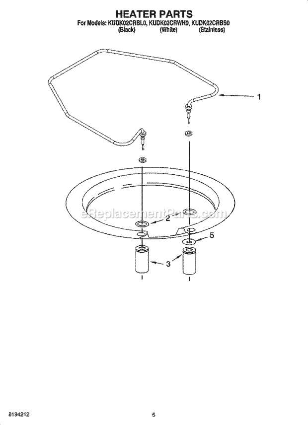 KitchenAid KUDK02CRWH0 Dishwasher Heater Parts Diagram