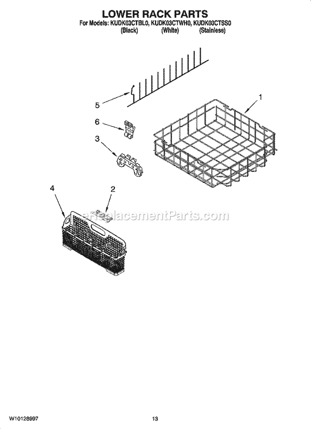 KitchenAid KUDK03CTWH0 Dishwasher Lower Rack Parts, Optional Parts (Not Included) Diagram