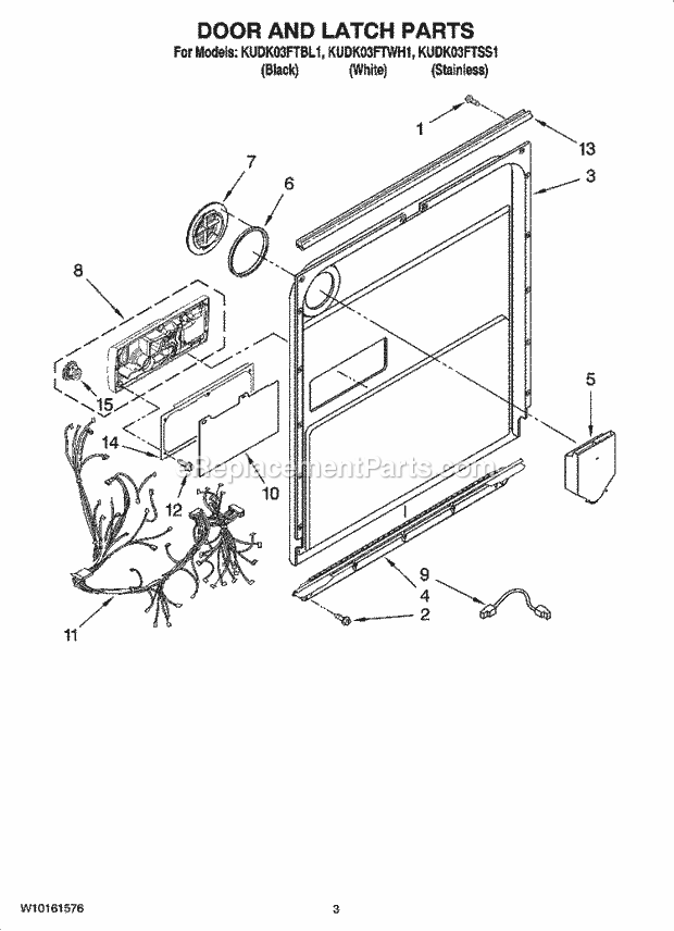 KitchenAid KUDK03FTBL1 Dishwasher Door and Latch Parts Diagram