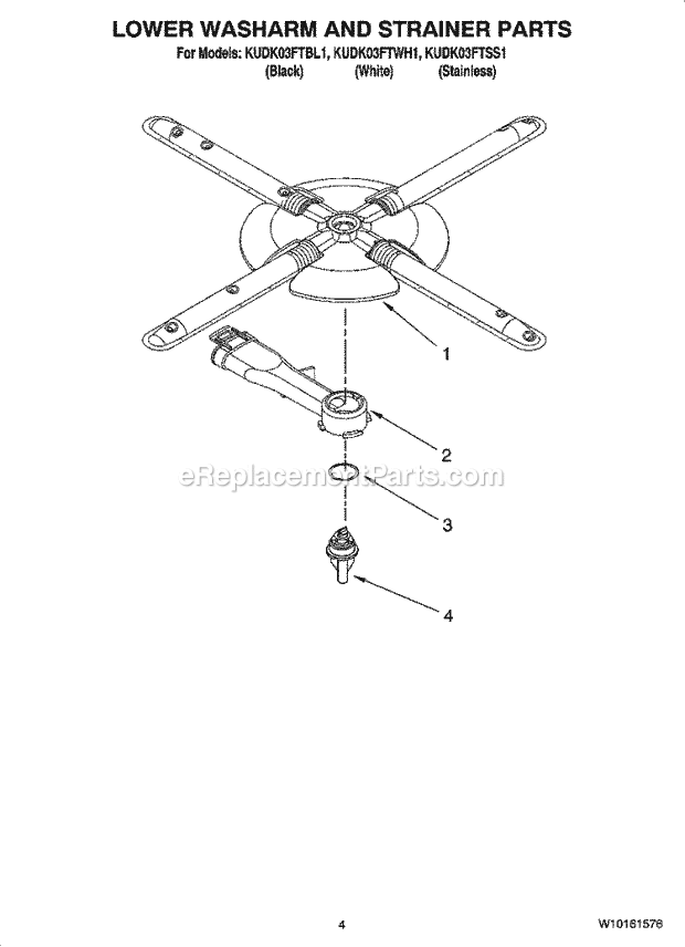 KitchenAid KUDK03FTBL1 Dishwasher Lower Washarm and Strainer Parts Diagram