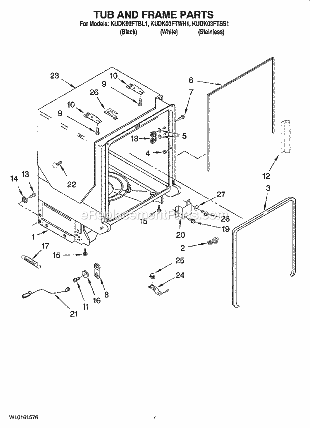 KitchenAid KUDK03FTBL1 Dishwasher Tub and Frame Parts Diagram