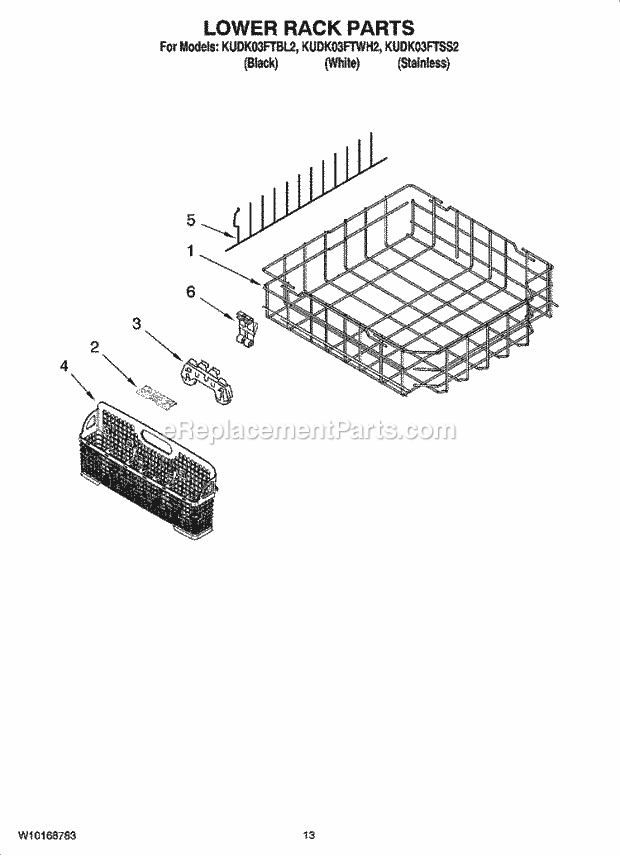 KitchenAid KUDK03FTWH2 Dishwasher Lower Rack Parts, Optional Parts (Not Included) Diagram