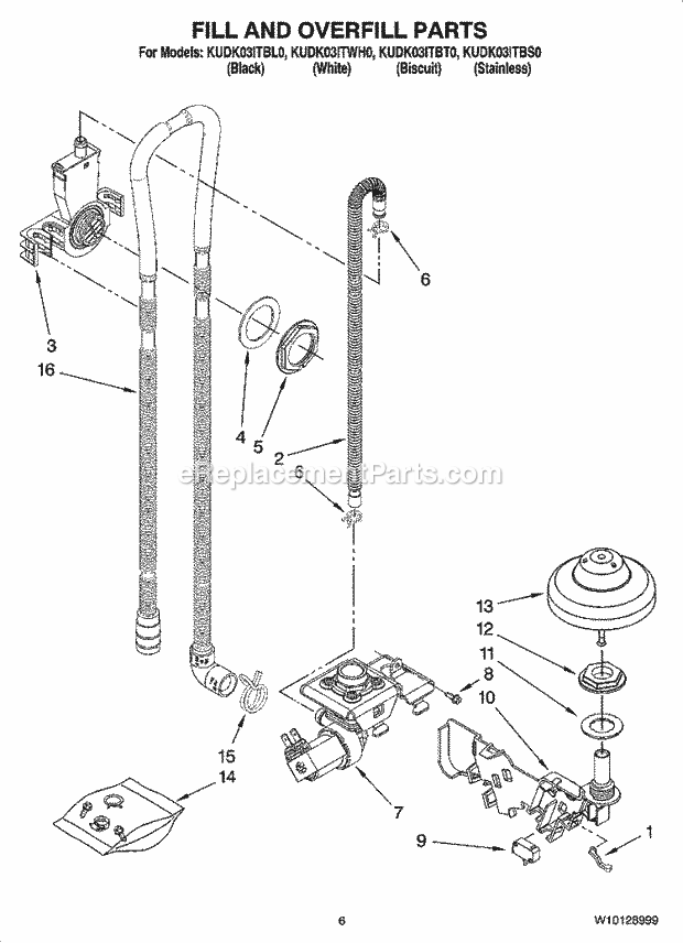 KitchenAid KUDK03ITBS0 Dishwasher Fill and Overfill Parts Diagram