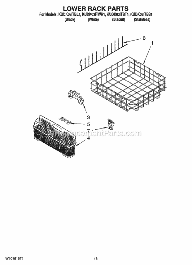 KitchenAid KUDK03ITWH1 Dishwasher Lower Rack Parts, Optional Parts (Not Included) Diagram