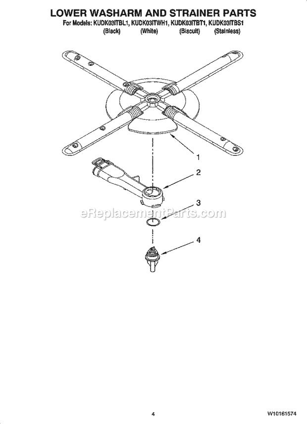 KitchenAid KUDK03ITWH1 Dishwasher Lower Washarm and Strainer Parts Diagram