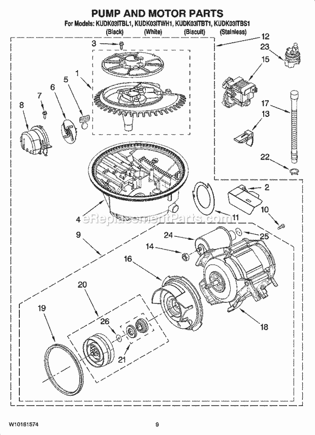 KitchenAid KUDK03ITWH1 Dishwasher Pump and Motor Parts Diagram