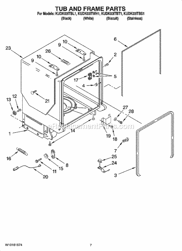 KitchenAid KUDK03ITWH1 Dishwasher Tub and Frame Parts Diagram