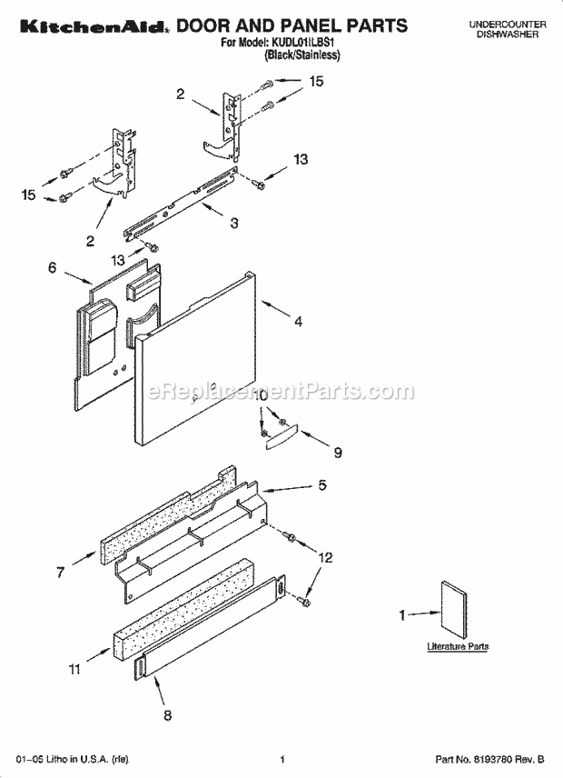 KitchenAid KUDL01ILBS1 Dishwasher Door and Panel Parts Diagram