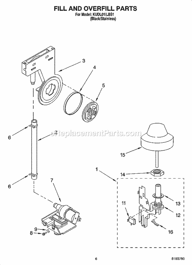 KitchenAid KUDL01ILBS1 Dishwasher Fill and Overfill Parts Diagram