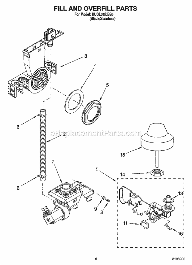 KitchenAid KUDL01ILBS5 Dishwasher Fill and Overfill Parts Diagram