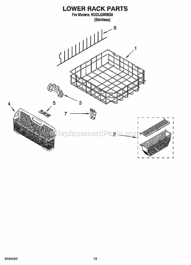 KitchenAid KUDL02IRBS0 Dishwasher Lower Rack Parts, Optional Parts (Not Included) Diagram