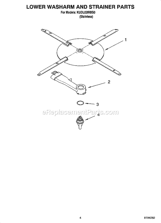 KitchenAid KUDL02IRBS0 Dishwasher Lower Washarm and Strainer Parts Diagram