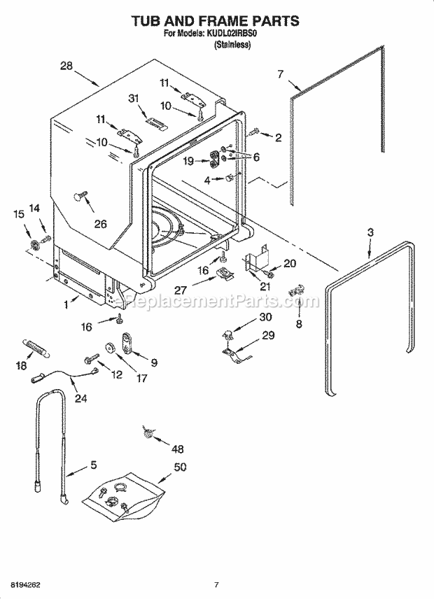 KitchenAid KUDL02IRBS0 Dishwasher Tub and Frame Parts Diagram