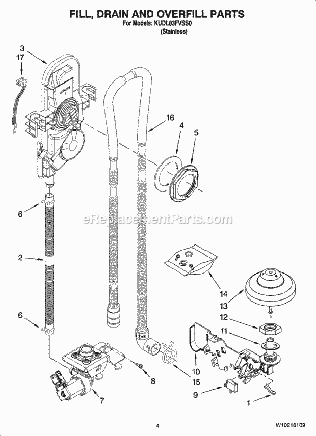 KitchenAid KUDL03FVSS0 Dishwasher Fill, Drain and Overfill Parts Diagram