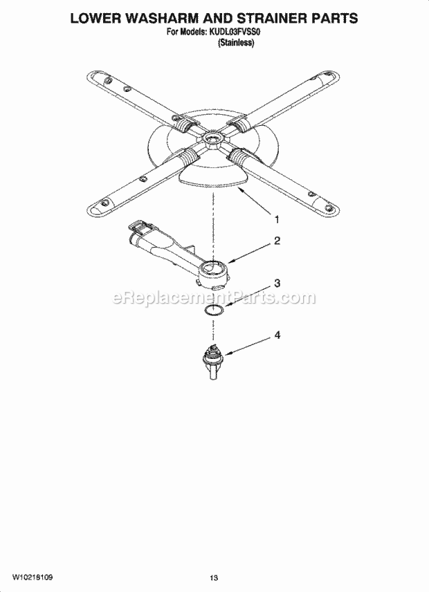 KitchenAid KUDL03FVSS0 Dishwasher Lower Washarm and Strainer Parts, Optional Parts (Not Included) Diagram