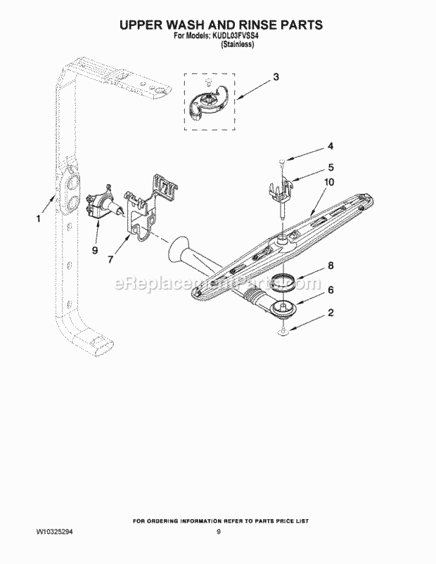 KitchenAid KUDL03FVSS4 Dishwasher Upper Wash and Rinse Parts Diagram