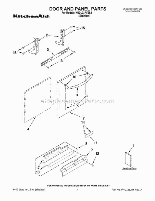 KitchenAid KUDL03FVSS4 Dishwasher Door and Panel Parts Diagram