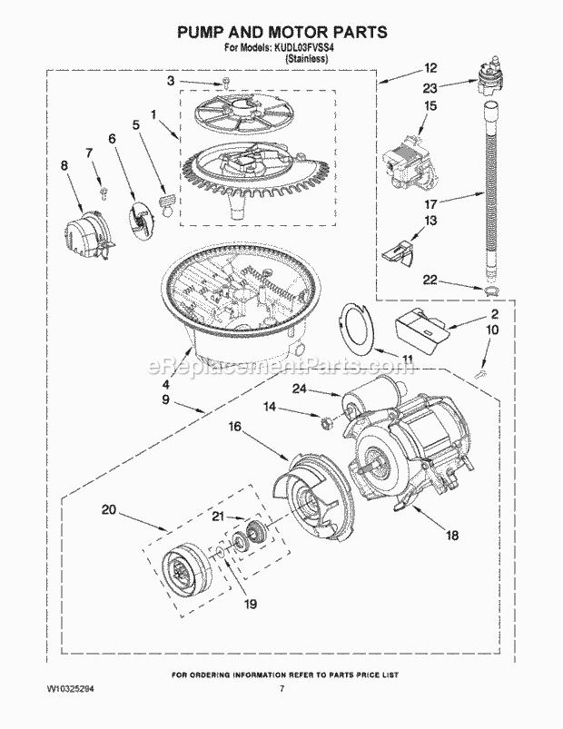 KitchenAid KUDL03FVSS4 Dishwasher Pump and Motor Parts Diagram