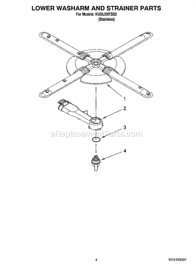 KitchenAid KUDL03ITSS2 Dishwasher Lower Washarm and Strainer Parts Diagram