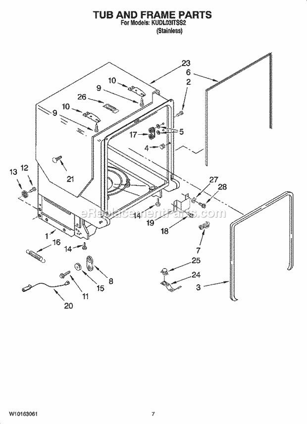 KitchenAid KUDL03ITSS2 Dishwasher Tub and Frame Parts Diagram