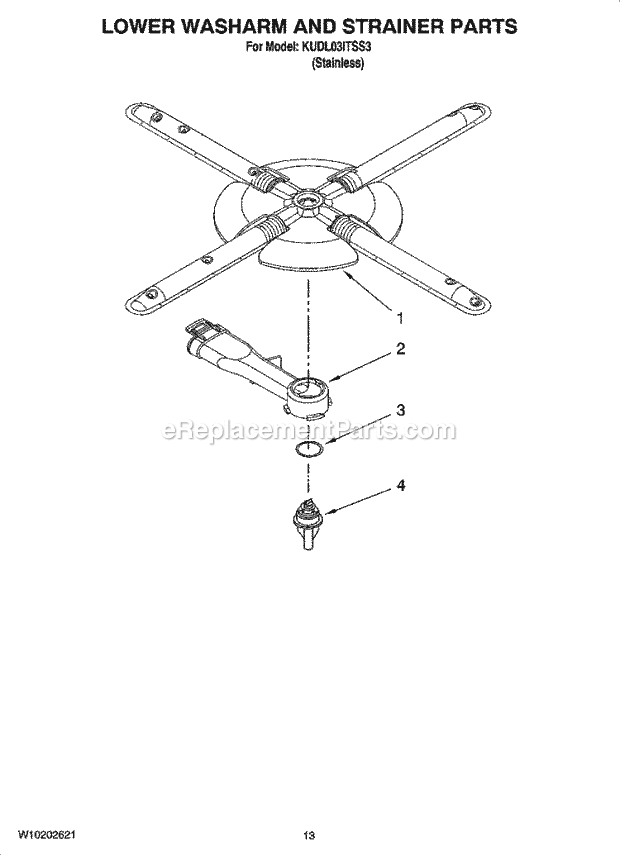 KitchenAid KUDL03ITSS3 Dishwasher Lower Washarm and Strainer Parts, Optional Parts (Not Included) Diagram