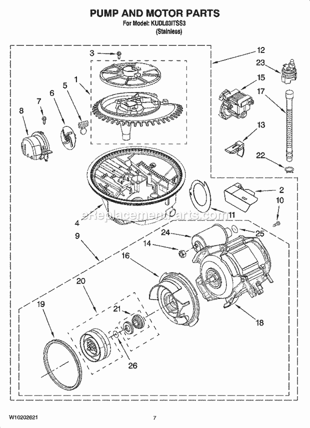 KitchenAid KUDL03ITSS3 Dishwasher Pump and Motor Parts Diagram