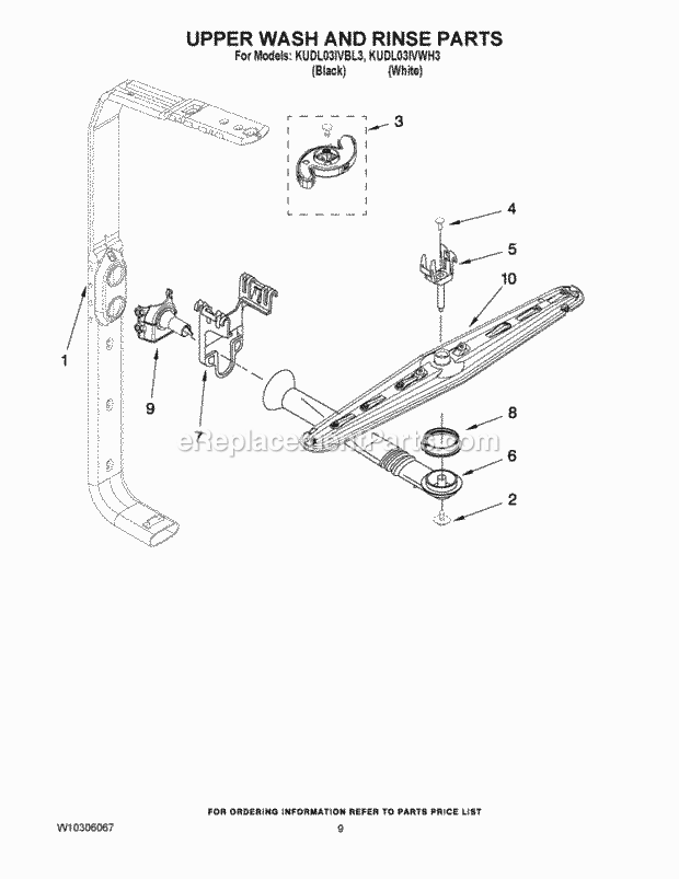 KitchenAid KUDL03IVBL3 Dishwasher Upper Wash and Rinse Parts Diagram