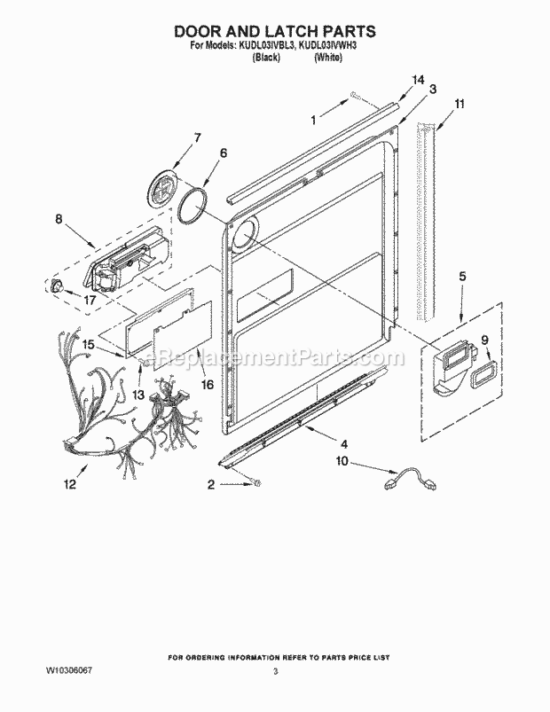 KitchenAid KUDL03IVBL3 Dishwasher Door and Latch Parts Diagram