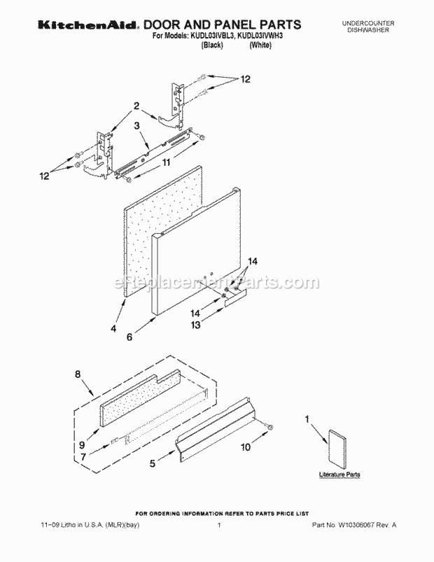 KitchenAid KUDL03IVBL3 Dishwasher Door and Panel Parts Diagram