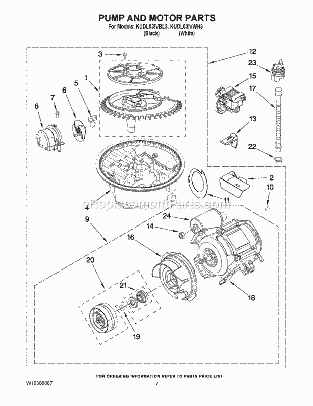 KitchenAid KUDL03IVBL3 Dishwasher Pump and Motor Parts Diagram