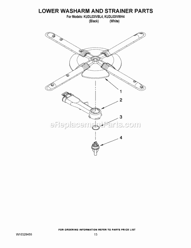 KitchenAid KUDL03IVWH4 Dishwasher Lower Washarm and Strainer Parts Diagram